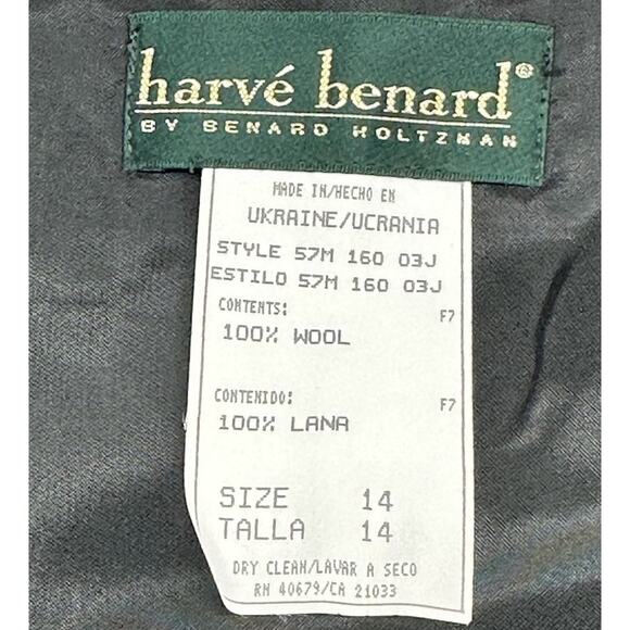Vintage Wool Dress Harvé Bernard Womens 14 Side Button Black - Picture 2 of 6